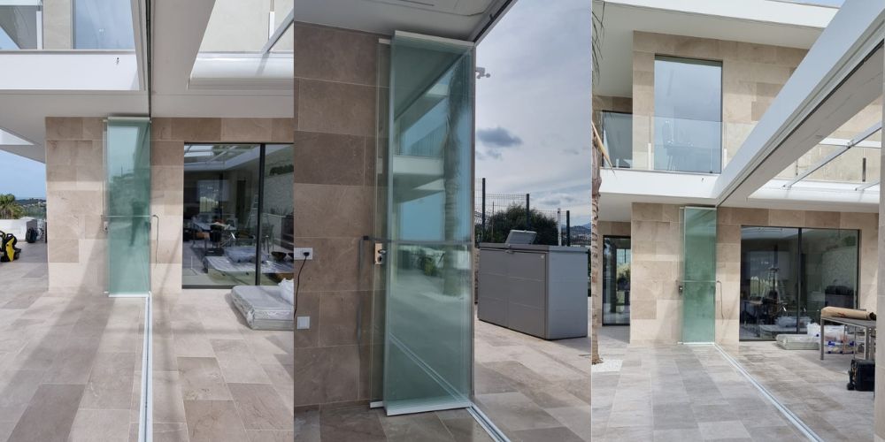 Obra con instalación de cortina de cristal